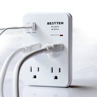 Bestten 3 Outlet Wall Mount Surge Protector with 2 USB Charging Ports (2.4A/Port, Total 3.1A) and Safety Covers... N9