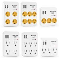 Bestten 3 Outlet Wall Mount Surge Protector with 2 USB Charging Ports (2.4A/Port, Total 3.1A) and Safety Covers... N10