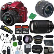 Nikon D3300 Red - International Version (No Warranty), 18-55mm f/3.5-5.6 DX VR, Nikon 70-300mm f/4-5.6G, 2pcs...