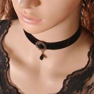 Necklace Black Beaded Drop Necklaces Ribbon Chunky Choker Collar Women