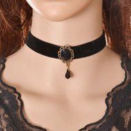 Necklace Black Beaded Drop Necklaces Ribbon Chunky Choker Collar Women N2