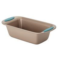Rachael Ray Cucina Bakeware 2-Piece Loaf Pan, Latte Brown, Agave Blue Handle Grips