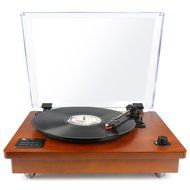 1byone Belt Driven Bluetooth Turntable with Built-in Stereo Speaker, Vintage Style Record Player, Vinyl-To-MP3...