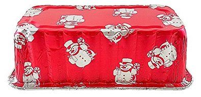 Handi-Foil 2 lb. Red Holiday Christmas Snowman Aluminum Foil Loaf / Bread Baking Pan w/Clear Dome Lid (25) N3