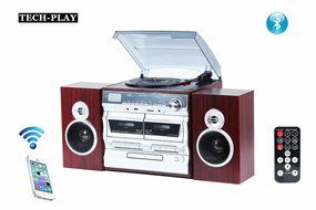 TechPlay ODC110 WD, Hi power 30W, 3-Speed Retro Classic Turntable with Bluetooth anf NFC, Double Cassett Player...