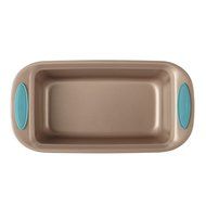 Rachael Ray Cucina Bakeware 2-Piece Loaf Pan, Latte Brown, Agave Blue Handle Grips N3