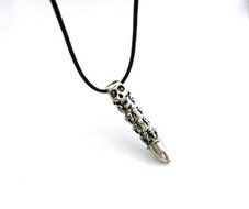 Men Women Retro Silver Skull Pendant Bullet shape Chain Stainless Steel Necklace N3