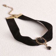 Necklace Black Beaded Drop Necklaces Ribbon Chunky Choker Collar Women N3