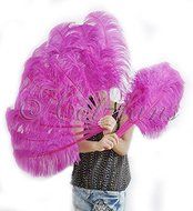 Hot-fans Single Layer Ostrich Feather Fan 24&quot;x 41&quot;for Pair,Hot Pink N2