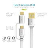 AIFFECT 3 Pack 3.3Ft 2 in 1 Duo Cable, Micro B to Type A Data &amp; Charging USB Cable with Type C Adapter for Devices...