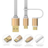 AIFFECT 3 Pack 3.3Ft 2 in 1 Duo Cable, Micro B to Type A Data &amp; Charging USB Cable with Type C Adapter for Devices... N3