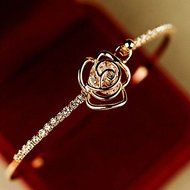 Elegant Women's Crystal Rose Flower Bangle Cuff Bracelet Jewelry Gold N2