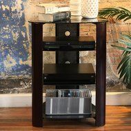 WE Furniture 35" Glass Media Storage Tower, Espresso N4