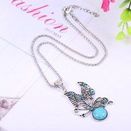 Cute Women Green Turquoise Butterfly Tibetan Silver Pendant Long Chain Necklace