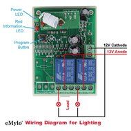 eMylo&reg; DC 12V 2CH 433Mhz RF Wireless Relay Remote Control Light Momentary Switch Transmitter with Receiver