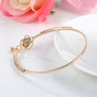 Elegant Women's Crystal Rose Flower Bangle Cuff Bracelet Jewelry Gold N3