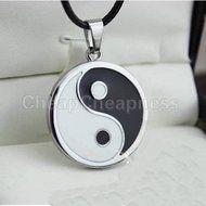 Yin Ying Yang Pendant Black White Necklace Charm with Black Leather Cord EFUS N3