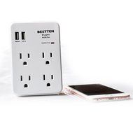 Bestten 3 Outlet Wall Mount Surge Protector with 2 USB Charging Ports (2.4A/Port, Total 3.1A) and Safety Covers... N14