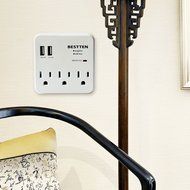 Bestten 3 Outlet Wall Mount Surge Protector with 2 USB Charging Ports (2.4A/Port, Total 3.1A) and Safety Covers... N18