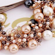 WellieSTR Elegant Faux Pearl Crystal Cluster Collar Chunky Bib Necklace Gold Tone For Women - clothing accessories N5