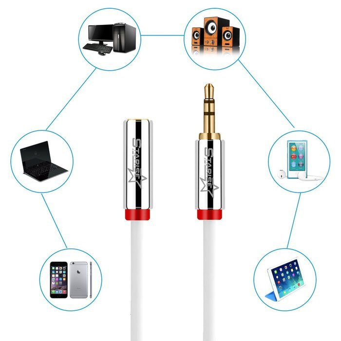 Starise 2 Pack Aux Cable Male to Female 2 Feet- 3.5mm Stereo Audio Extension Cable - Gold Plated Step Down Design... N11