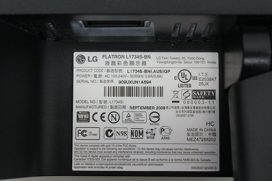 LG ELECTRONICS L1734S 17IN LCD FLAT PANEL DISPLAY BLACK N4