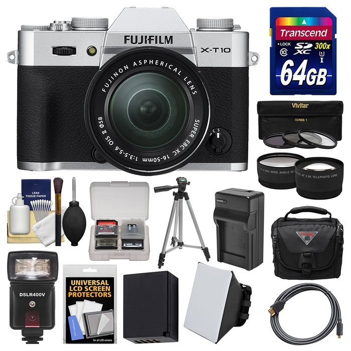 Fujifilm X-T10 Digital Camera & 16-50mm II XC Lens (Black) with 64GB Card + Case + Flash + Battery & Charger +... N7