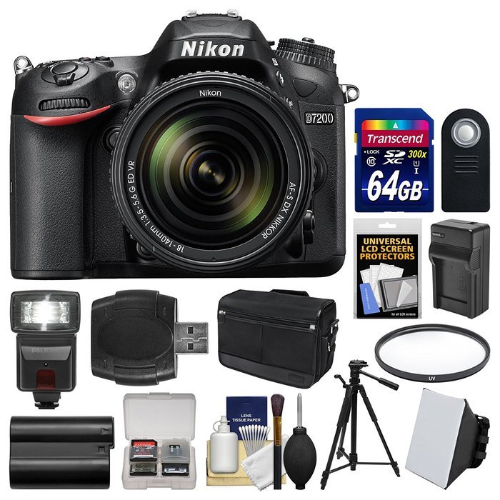 Nikon D7200 Wi-Fi Digital SLR Camera & 18-140mm VR DX & 70-300mm VR Lens with 64GB Card + Case + Flash + Battery... N4