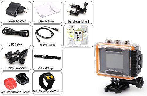 Full HD Sports Camera 'Purview' - 1080p, 30FPS, Wi-Fi, Wrist Strap Remote, 170 Degree Lens, IP68 Waterproof N7