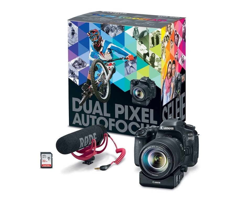 Canon EOS 80D Digital SLR Kit with EF-S 18-135mm f/3.5-5.6 IS USM and 55-250mm Lenses, 32GB Memory Card, Extra... N18