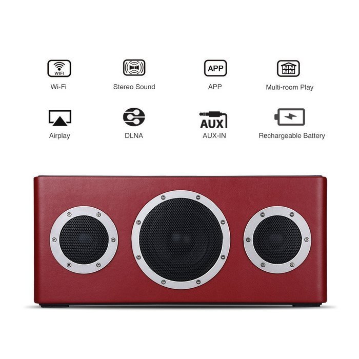 [Apple MFI Certified] GGMM M4 Leather Wireless Wi-Fi/Bluetooth/Multi-Room Play Speaker w/Rechargeable Battery... N27