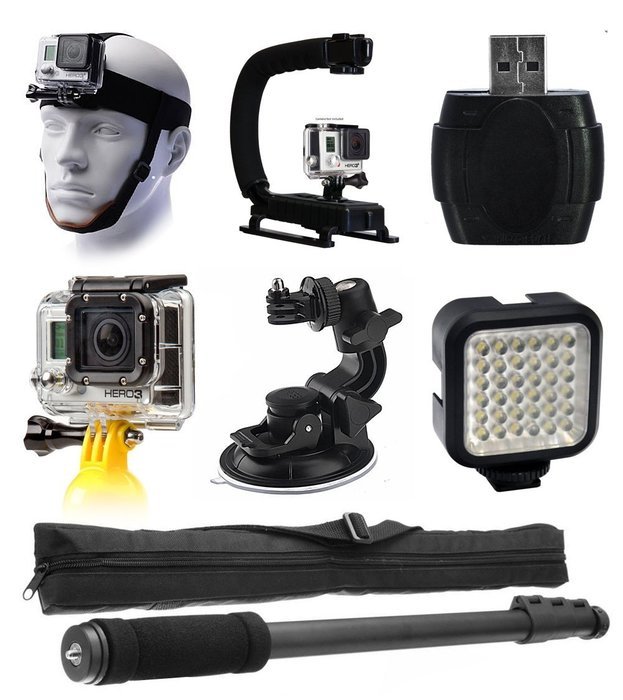 GoPro HERO4 Hero 4 Black Silver Enthusiast Accessories Bundle includes Head Helmet Mount + Stabilization Handle... N3