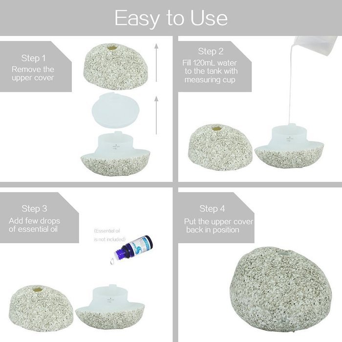 Aromatherapy Essential Oil Diffuser, Aliceclub 120ml Stone Grain Ultrasonic Cool Mist Humidifier with 7 Color... N4