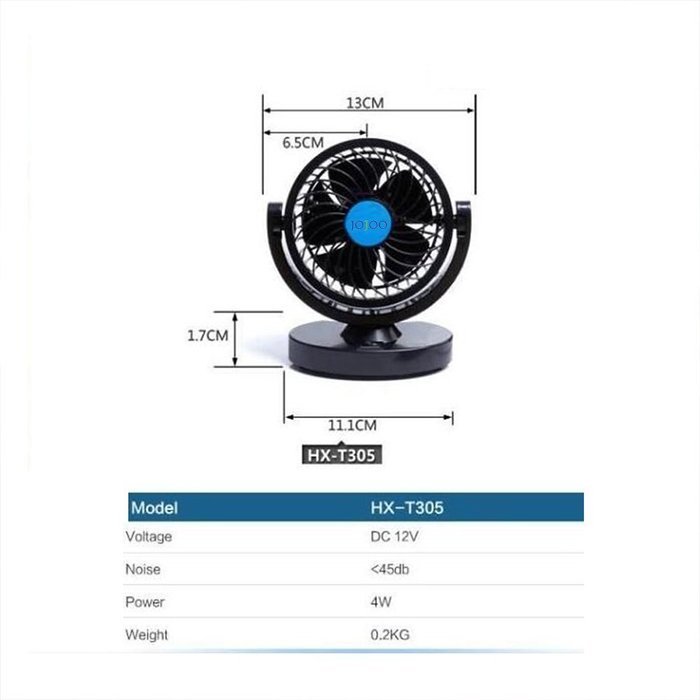 JOJOO 12V Single Swivel Head Car Auto Cooling Air Fan Rotatable Powerful 2 Speed Auto Quiet Ventilation with Kids... N14