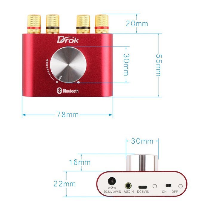 DROK&reg; Micro 30W+30W Dual Channel HiFi Bluetooth Stereo Amplifier 2.0 Channel Audio Amp Ampli Module Wireless Music... N8