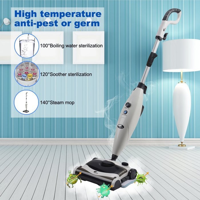 Hausbell MW8100 All-in-One Sweeper and Steam Mop for Floor and Carpet Pet Hair Eraser with 2 Mop Pads