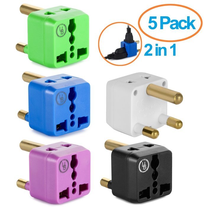 Yubi Power 2 in 1 Universal Travel Adapter with 2 Universal Outlets - Built in Surge Protector - 5 Pack - Black... N21