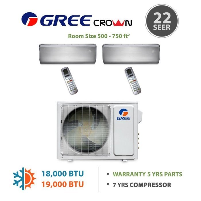 Gree MULTI18BCROWN200 - 18,000 BTU Multi21 Dual-Zone Wall Mounted Mini Split Air Conditioner with Heat Pump 220V...