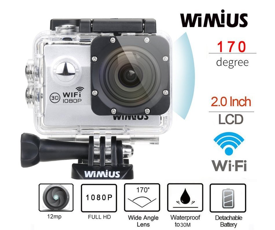 WiMiUS Sports Camera 1080P WiFi 2.0'' Waterproof Action Camera 12MP HD Camcorder 170&deg; wide-angle+Bonuses(Q2-Silver) N8