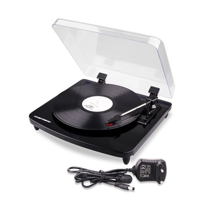 Musitrend LP 3-Speed Turntable Line Out Jacks to External Devices PC to Record Music LP-to-MP3, Glossy Piano Black N2