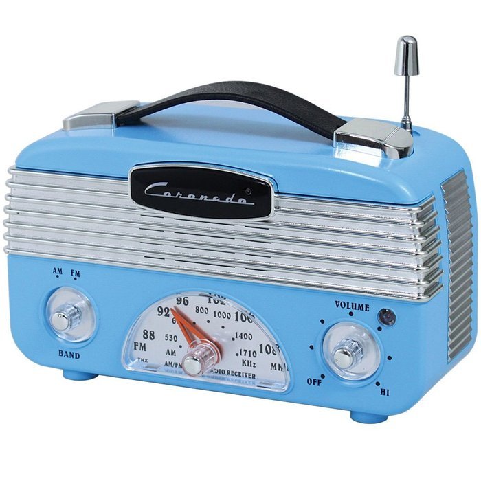 Coronado Vintage Style Retro Blue AM/FM Portable Radio w/ Leatherette Handle