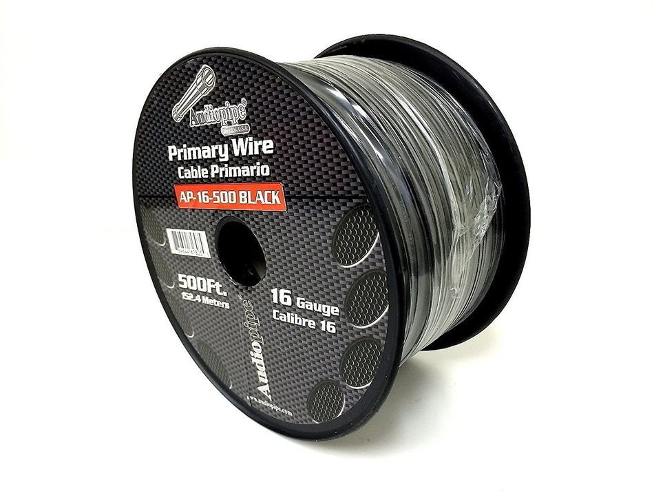 Audiopipe 500' Feet 16 GA Gauge AWG Black Primary Remote Wire Car Power Cable