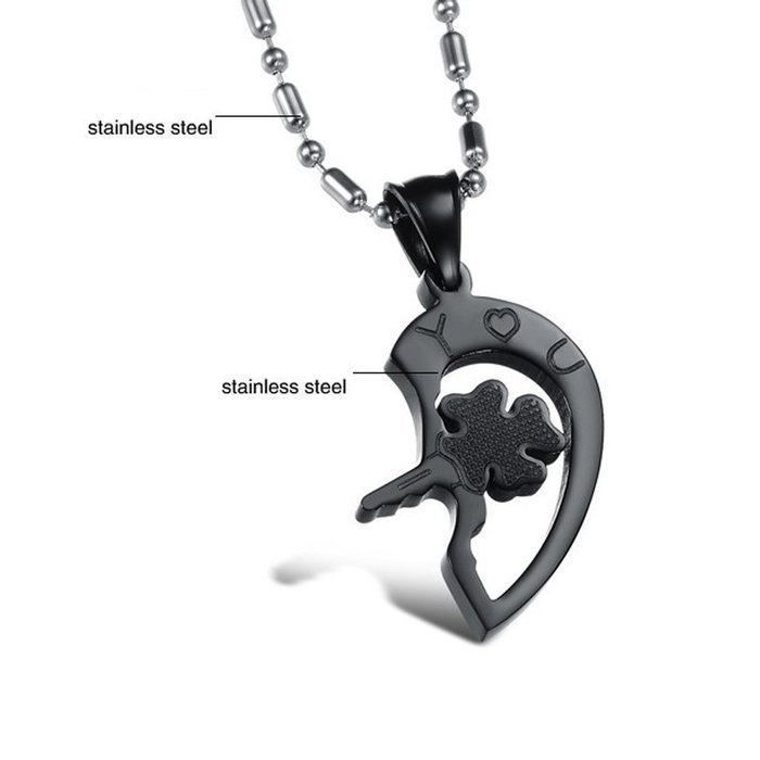 Morenitor[TM]Couple Necklace set Stainless Steel Silver Black Heart Shape Key Matching Set Necklace for Women's... N10