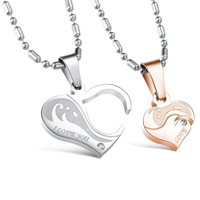 Morenitor[TM]Couple Necklace set Stainless Steel Silver Black Heart Shape Key Matching Set Necklace for Women's... N14