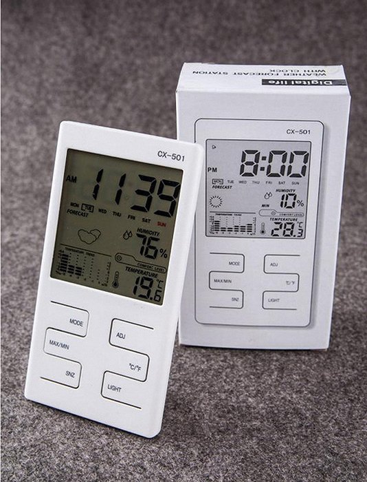 Indoor Hygrometer,Digital Weather Forecast Station with Clock Backlight Humidity Monitor