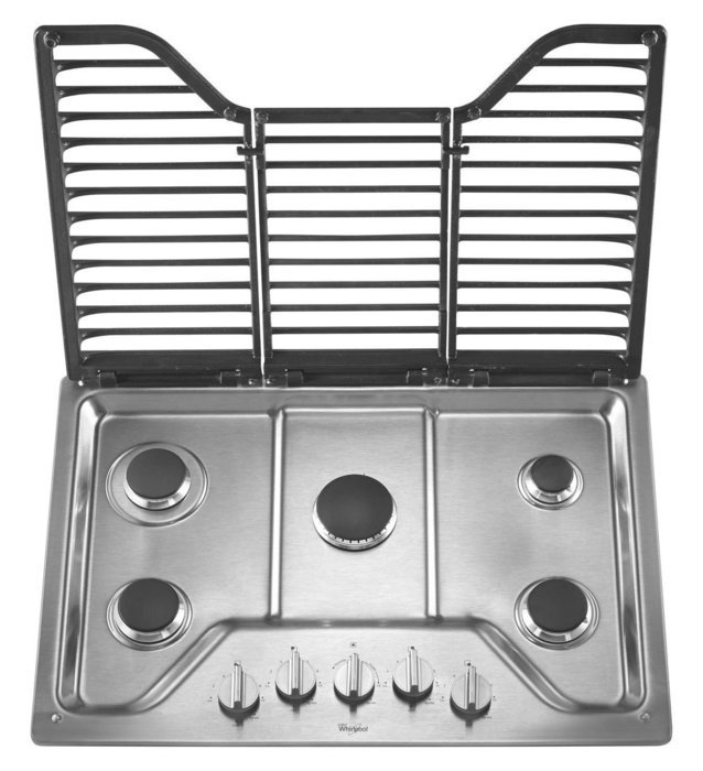 Whirlpool 30 inch 5 Burner Gas Cooktop with EZ-2-Lift&trade; Hinged Cast-Iron Grates WCG97US0DS