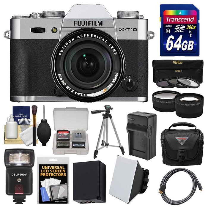 Fujifilm X-T10 Digital Camera & 16-50mm II XC Lens (Black) with 64GB Card + Case + Flash + Battery & Charger +... N8