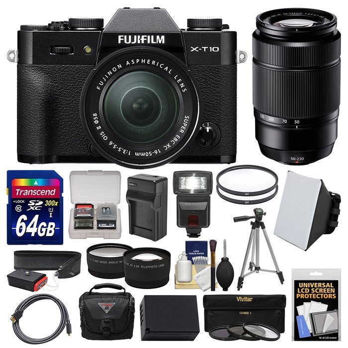 Fujifilm X-T10 Digital Camera & 16-50mm II XC Lens (Black) with 64GB Card + Case + Flash + Battery & Charger +... N11