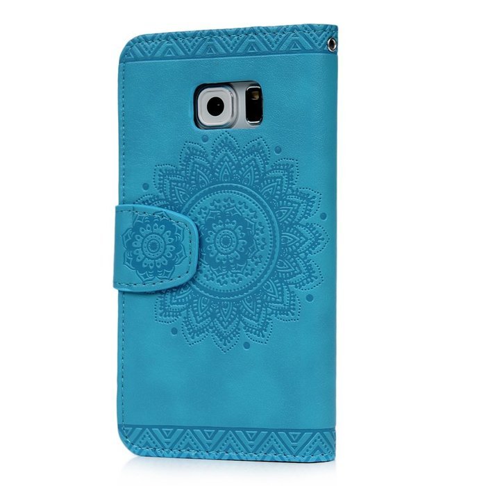 S6 Edge Case,Samsung Galaxy S6 Edge Case - Wallet Embossed Totem Flower Premuim PU Leather Snug Fit Soft TPU Inner... N12