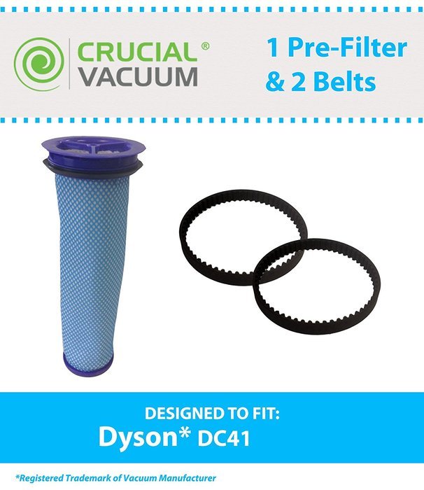 1 Dyson DC41 / DC65 Pre-Filter & 2 DC41 Belts, Part # 920640-01, Designed & Engineered by Crucial Vacuum
